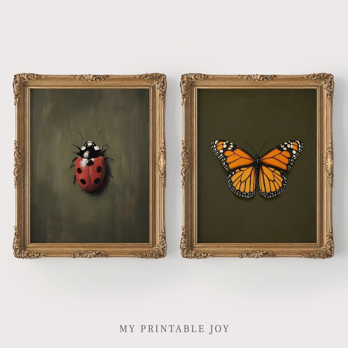UNFFRAMED Printable Ladybug and Butterfly Wall Art Set, Insect Art ...