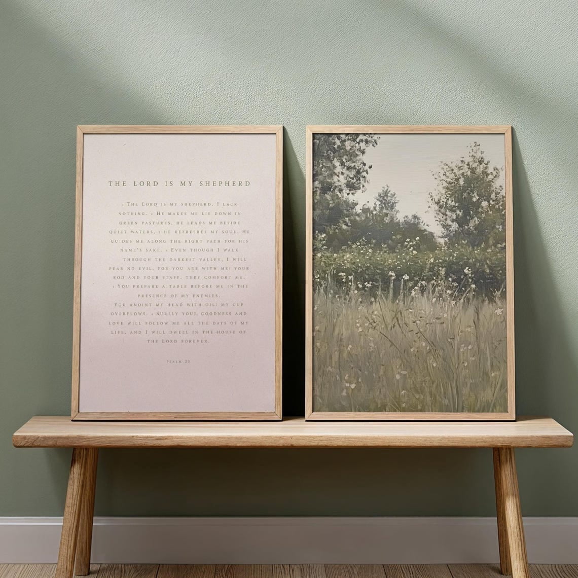 UNFFRAMED Psalm 23 Christian Wall Art Set Of 2, Bible Verse Art Set ...