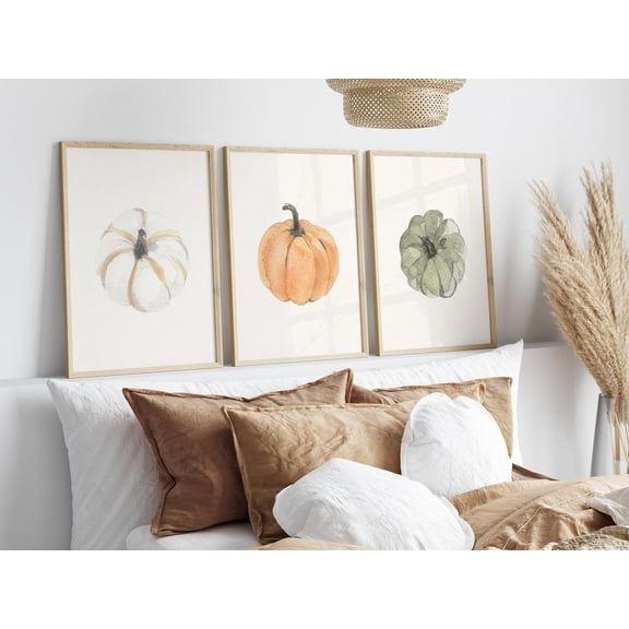 UNFFRAMED Pumpkin Wall Art Set Home Decor, Trendy Minimalist Posters Hand Drawn Art, Set 3 Prints 16x24