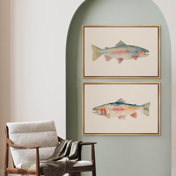 UNFFRAMED Rainbow Trout Wall Art, Set Of 2 Prints, Vintage Fishing Decor For Lake Cabin, Angler For Nature Lovers Set 2 Prints 8x12