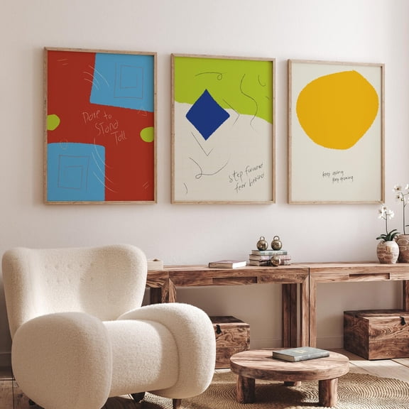 UNFFRAMED Red And Blue Geometric Quote Art - Dare To Stand Tall Abstract Posters - Modern Motivational Typography Set Of 3, Modern Wall Decor Set 3 Prints 12x18