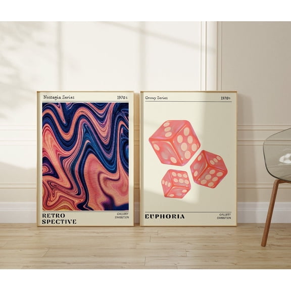 UNFFRAMED Retro Abstract Aura Gradient Art Posters, 70S Holographic Set Set 2 Prints 20x30