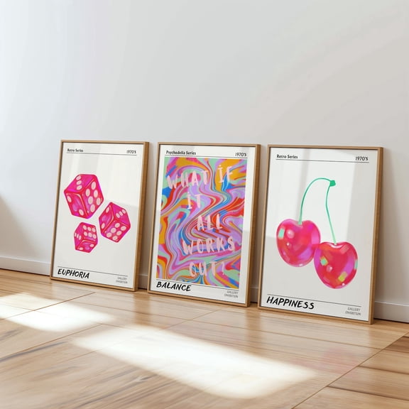 UNFFRAMED Retro Abstract Gallery Wall Art Set, Aura Gradient Posters Set 3 Prints 8x12