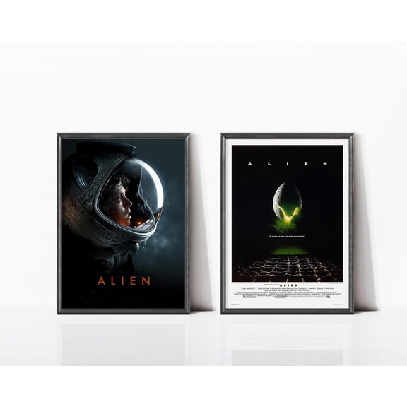 UNFFRAMED Retro Alien 1979 Movie Posters Set Of 2, Science Fiction Wall Art. Set 2 Prints 8x12
