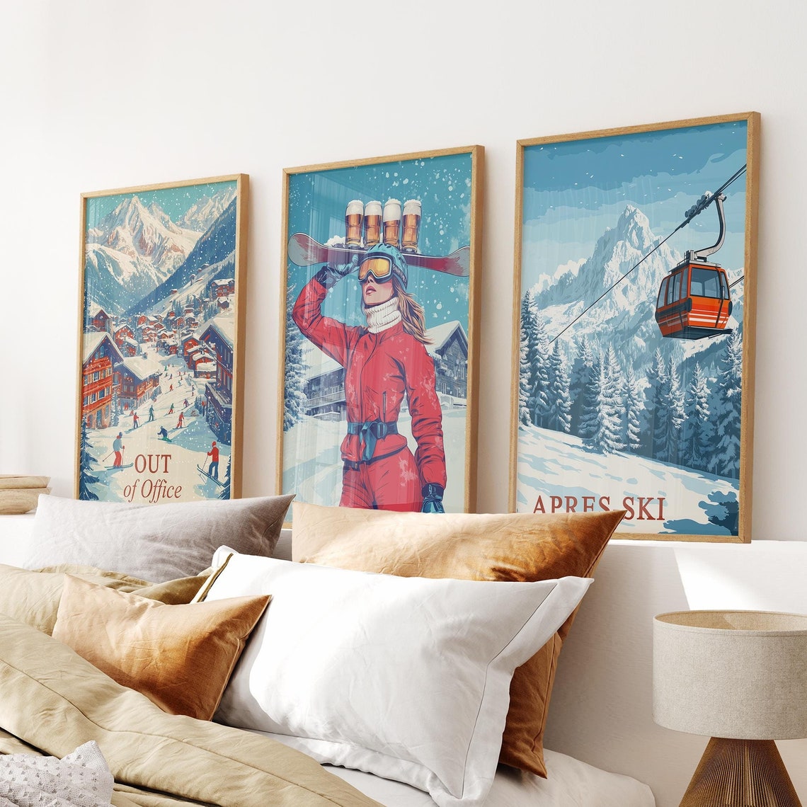 UNFFRAMED Retro Apres Ski Wall Art, Vintage Ski Lodge Prints, Set Of 3 ...