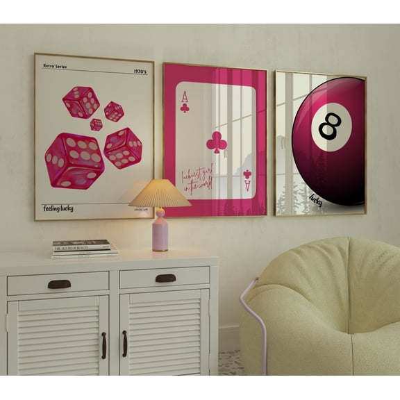 UNFFRAMED Retro Casino Art Posters, Ace, Dice, 8Ballset Set 3 Prints 8x12