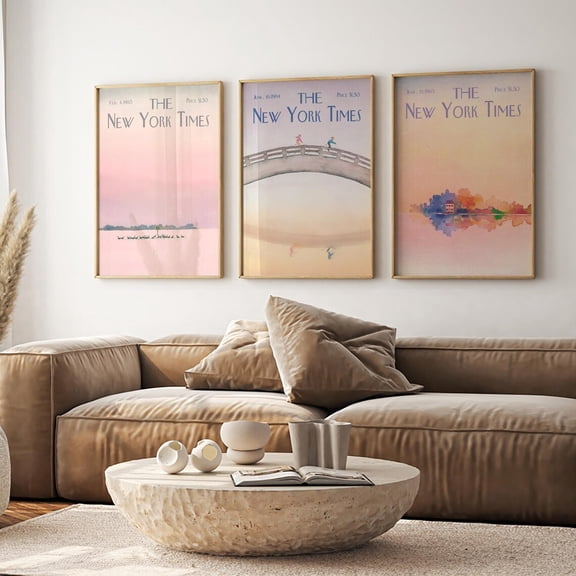 UNFFRAMED Retro New York Times Wall Art Set Of 3, Soft Color Magazine Covers Posters, Trendy Retro New Yorker Poster, Vintage New York Decor, Y2K Set 3 Prints 8x12