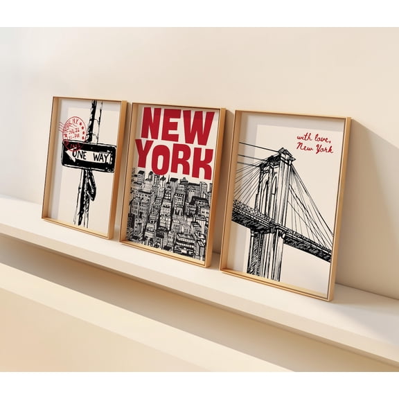 UNFFRAMED Retro Nyc Gallery Wall Set, Minimalist New York City Art Poster Bundle Set 3 Prints 12x18