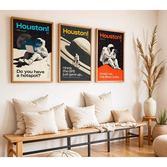 UNFFRAMED Retro Space Poster Pack, Astronaut Adventures Across The Moon, Saturn And Mars In Vintage Style, Sci-Fi Decor Set Set 3 Prints 8x12