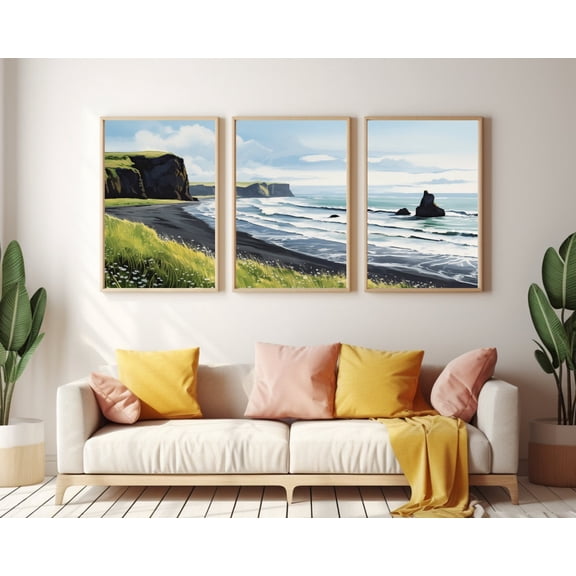UNFFRAMED Reynisfjara Black Sand Beach Poster Set Of 3, Iceland Coastal Wall Art, Nordic Seaside Poster, Scandinavian Landscape Artwork Set 3 Prints 16x24
