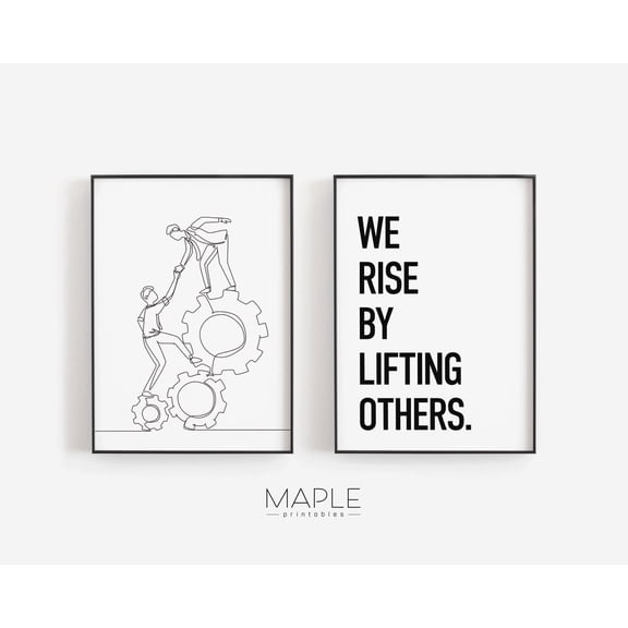 UNFFRAMED We Rise By Lifting Others, Set Hr Office Decor, Leadership Quote Poster, Teamwork Wall Art, Motivational Team Mindset Poster Set 2 Prints 20x30