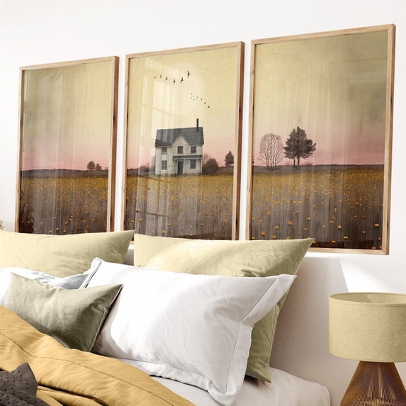 Luvia Rural Set Of 3, Country House Print, Countryside Poster, Countrytylerustic Country Decor, Landscape Art, Modern Wall Decor Set 3 Prints 20x30 UNFRAMED