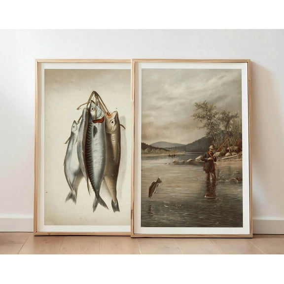 Luvia Rustic Fly Fishing Print Set Of 2 Fishing Posters Vintage Fishing Decor Fishing Fishing Giftet For Him, Modern Wall Decor Set 2 Prints 16x24 UNFRAMED
