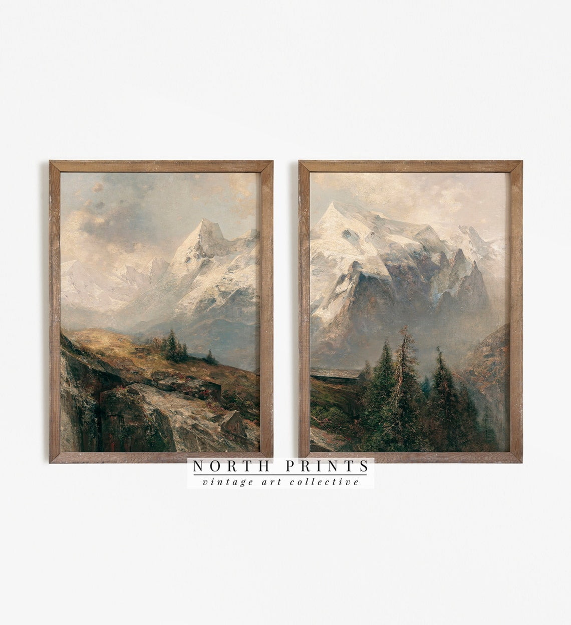 Split Panel Art UNFFRAMED Rustic Mountain Landscape Poster Set: Antique Split Panel Art ...