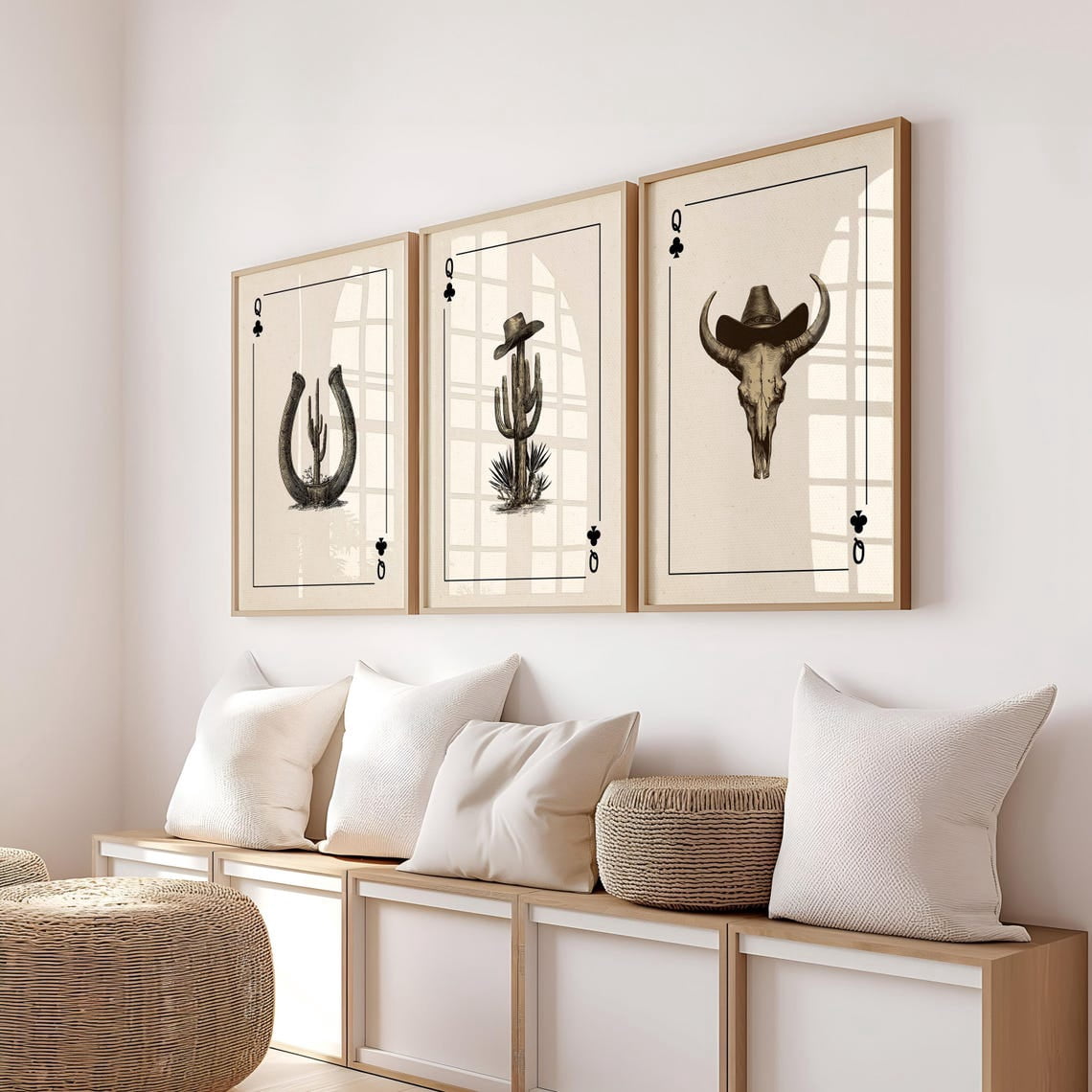 UNFFRAMED Rustic Western Wall Art Set Posters, Cowboy Bull Skull Cactus ...