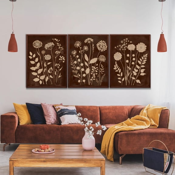 UNFFRAMED Rustic Wildflower Poster, Botanical Boho Wall Art Set, Neutral Floral Poster, Boho Flower Wall Decor, Neutral Nature Art Poster Set 3 Prints 12x18