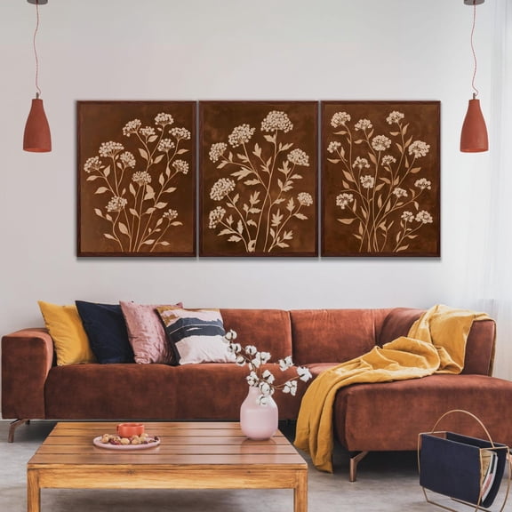 UNFFRAMED Rustic Wildflower Poster, Botanical Boho Wall Art Set, Neutral Floral Poster, Boho Flower Wall Decor, Neutral Nature Art Poster Set 3 Prints 8x12