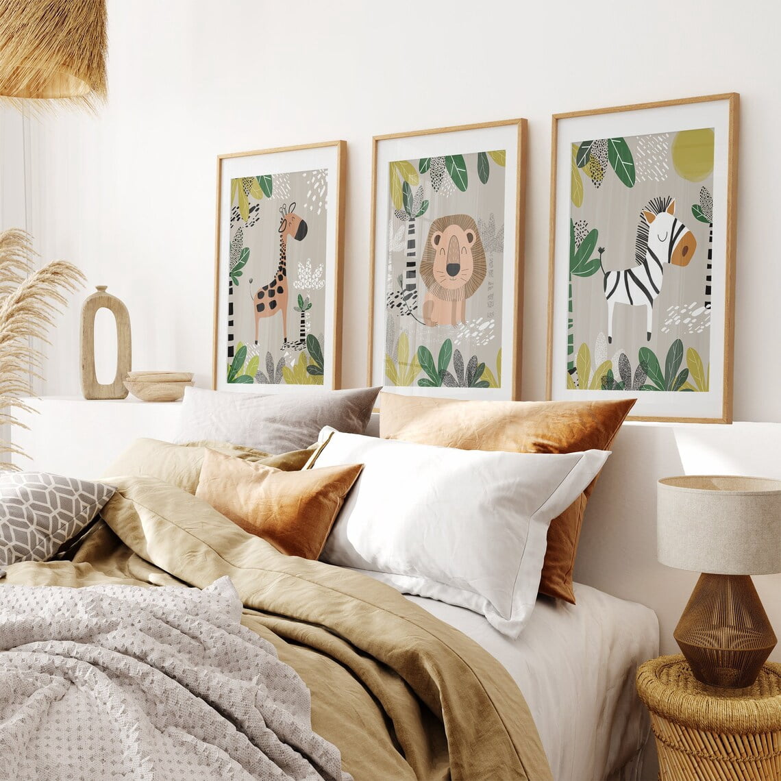 UNFFRAMED Safari Animal Nursery Prints, Lion, Zebra, Giraffe, Set Of 3 ...