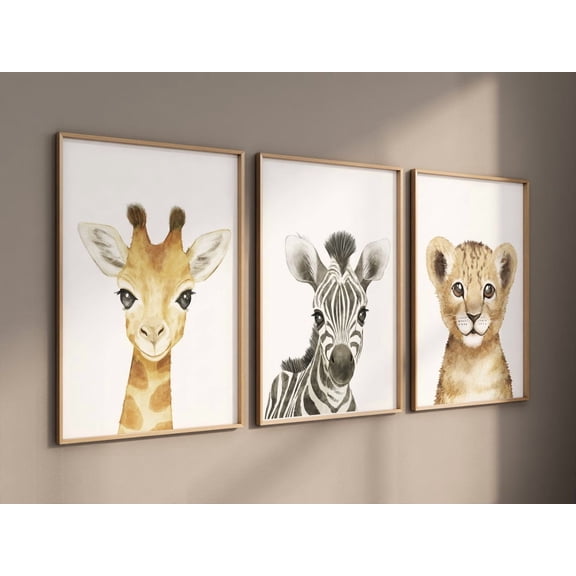 UNFFRAMED Safari Nursery Decor, Safari Nursery Prints, Safari Nursery Wall Art, Safari Animals, Safari Baby Animal Prints For Nursery, Gender Neutral #414 Set 3 Prints 8x12