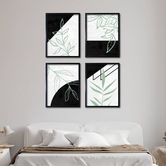 UNFFRAMED Sage Green Botanical Wall Art Set, Mid-Century Modern Posters Set 4 Prints 8x12