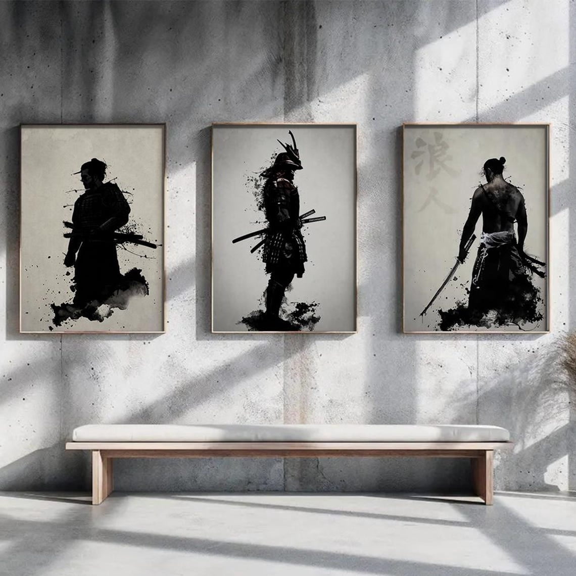 UNFFRAMED Samurai Wall Art Set Japanese Ink Warrior Posters Set 3 ...