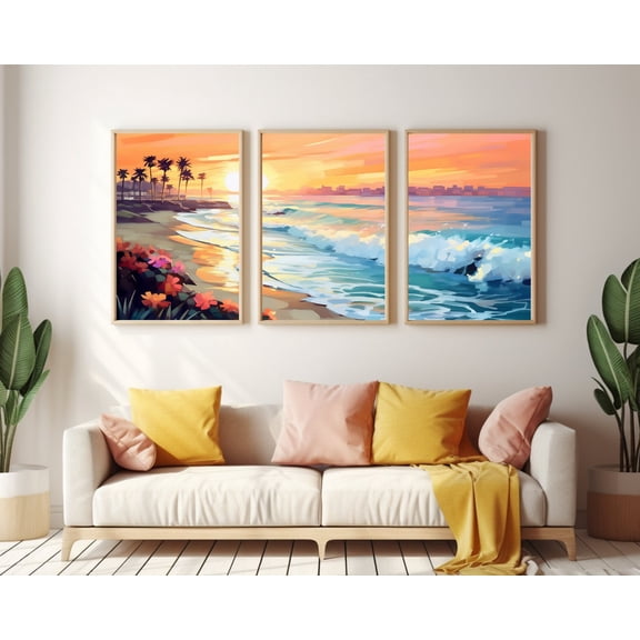 UNFFRAMED San Diego Poster Set Of 3, Coastal California Wall Art, Mission Beach Decor, Pacific Coast Artwork, West Coast Poster, Socal Art Set 3 Prints 16x24