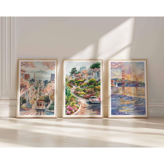UNFFRAMED San Francisco S, Set, Golden Gate Bridge Poster, California Wall Art, Sf California Art, San Francisco Wall Art Set 3 Prints 8x12