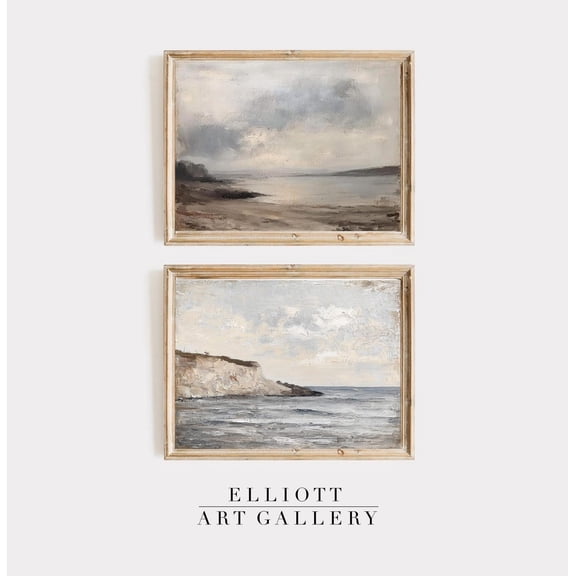 UNFFRAMED Seaside Posters Set Of Two, Coastal Decor, Vintage Ocean Paintings,, E116 Set 2 Prints 12x18