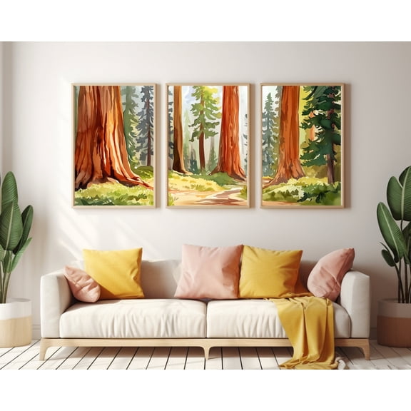 UNFFRAMED Sequoia National Park Poster Set Of 3, California Redwood Forest Art, Giant Tree Landscape Artwork, Sierra Nevada Decor, Nature Set 3 Prints 16x24