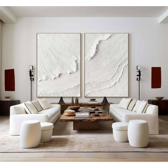 Luvia Set Of 2 White Ocean Wave Art Set Of 2 White Textured Set Of 2 White Set Of 2Et Of 2 White Abstract Art, Modern Wall Decor Set 2 Prints 16x24 UNFRAMED