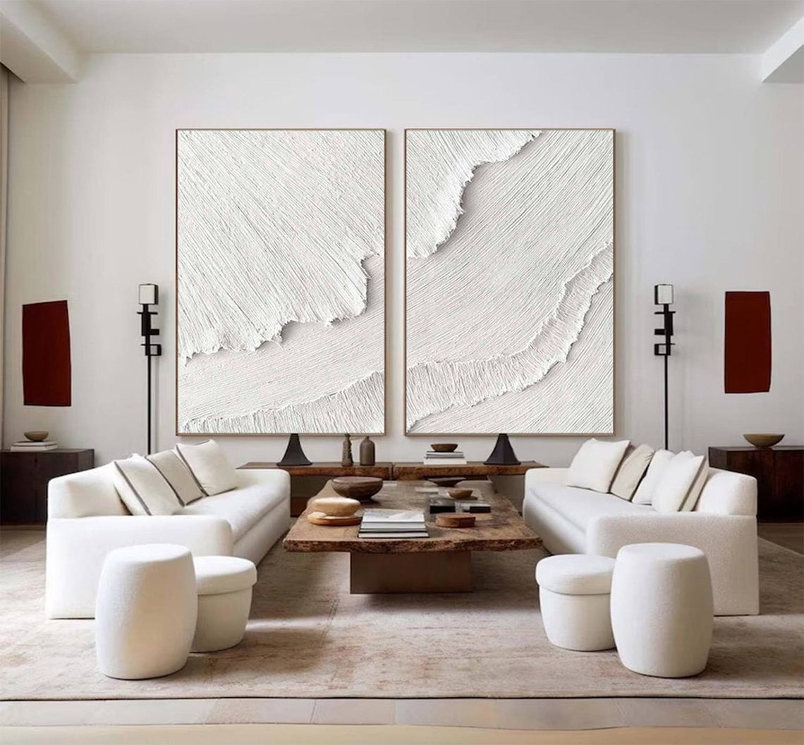 Luvia Set Of 2 White Ocean Wave Art Set Of 2 White Textured Set Of 2 White Set Of 2Et Of 2 White Abstract Art, Modern Wall Decor Set 2 Prints 20x30 UNFRAMED