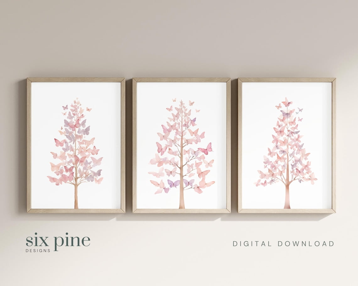 UNFFRAMED Set Of 3 Baby Girl Nursery Posters, Pink Nursery Wall Art ...