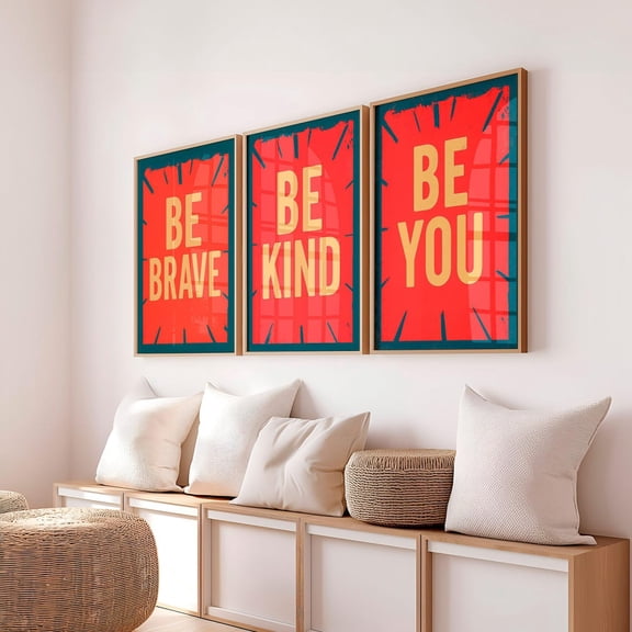 UNFFRAMED Set Of 3 Be Brave Be Kind Be You Quote Inspiration Motivation Wall Art Quote Poster Positive Affirmation Good Positive Vibes Poster Set 3 Prints 16x24