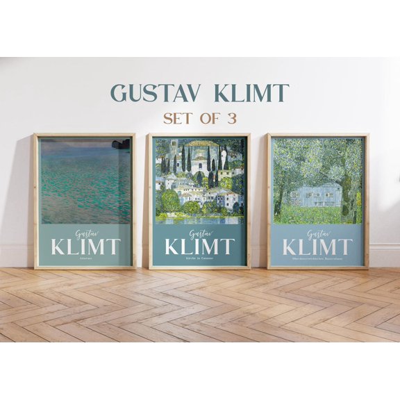 UNFFRAMED Set Of 3 Klimt Posters, Klimt Wall Art, Gustav Klimt Poster, Vintage Poster, Botanical Posters, Klimt Poster, Botanical Prints, Blue Posters Set 3 Prints 8x12
