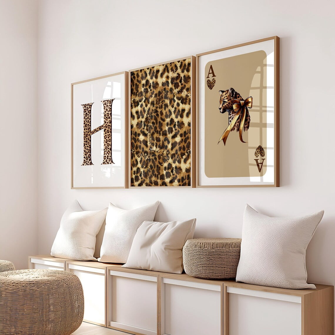 UNFFRAMED Set Of 3 Leopard Wall Art, Ace Of Hearts Leopard Game Card ...