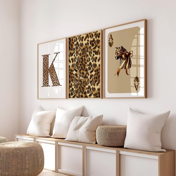 UNFFRAMED Set Of 3 Leopard Wall Art, Ace Of Hearts Leopard Game Card Print, Leopard K Letter Print, Leopard Pattern Poster, Girly Aesthetic Print Set 3 Prints 8x12