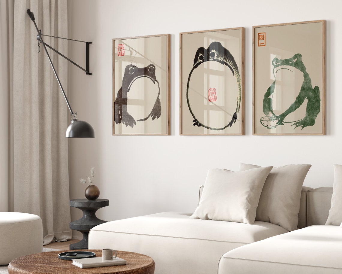 UNFFRAMED Set Of 3 Matsumoto Hoji Frog Prints, Vintage Frog Wall Art ...
