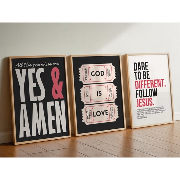 UNFFRAMED Set Of 3 Trendy Christian Wall Art His Promises Are Yes And Amen God Is Love Poster Dare To Be Different Christian Dorm Decor Wall Art Set Set 3 Prints 20x30