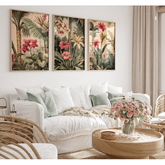 UNFFRAMED Set Of 3 Vintage Botanical Posters, Floral Jungle Wall Print, Vintage Decor, Botanical Print, Floral Decor, Floral Wall Art, Safari Print #311 Set 3 Prints 16x24