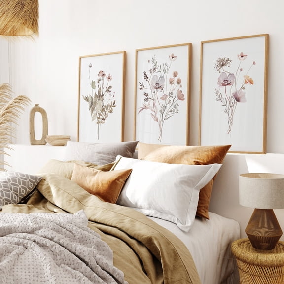UNFFRAMED Set Of 3 Wildflower Prints, Floral Wall Art, Bohemian Flower, Botanical Print, Boho Floral Art, Bouquet Poster Art Bedroom Decor Set 3 Prints 16x24
