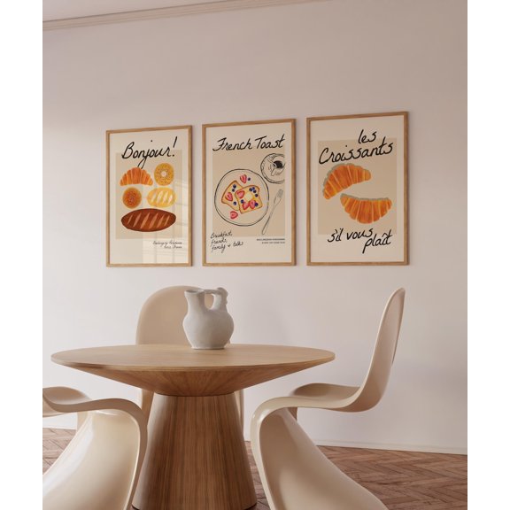 UNFFRAMED Set Breakfast Poster, Trendy Kitchen Wall Art, Kitchen Decor, Kitchen Wall Art, Trendy Wall Art, French Pastry Breakfast Poster Set 3 Prints 20x30