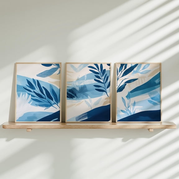 UNFFRAMED Set Bright Blue Posters, Modern Abstract Wall Art, Art For Trendy Room Decor, Bright Blue Abstract Posters Set 3 Prints 20x30