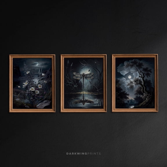 UNFFRAMED Set Dark Cottagecore Posters, Gothic Room Decor, Vintage Gallery Wall Set, Antique Goth, Whimsigoth Decor, Moody Art - G237 Set 3 Prints 20x30