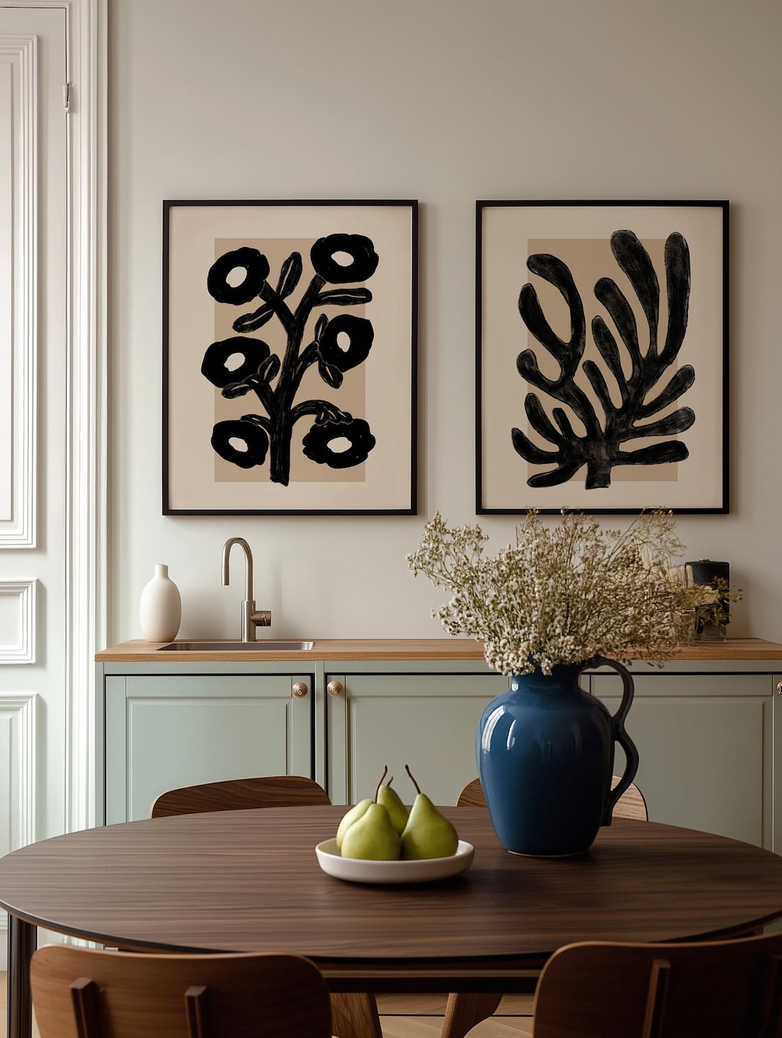 UNFFRAMED Set Minimalist Abstract Black Botanical Art Poster Flower Sea ...