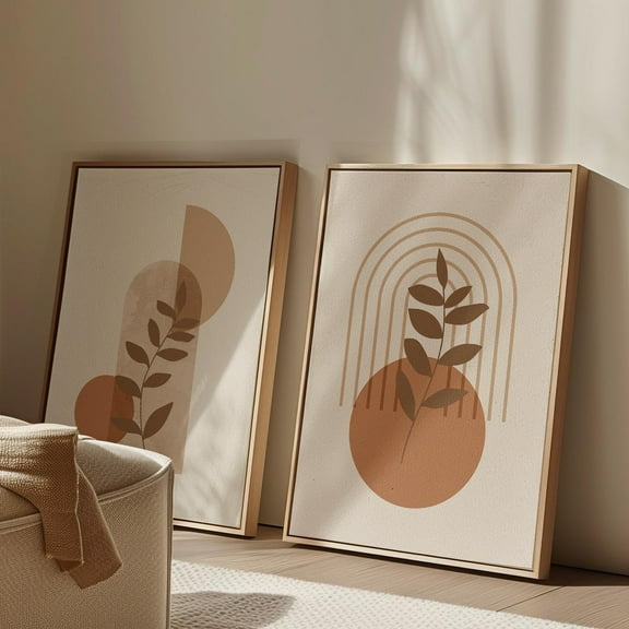 Luvia Set Of 2 Beige Boho Prints Beige, Modern Wall Decor Set 2 Prints 8x12 UNFRAMED