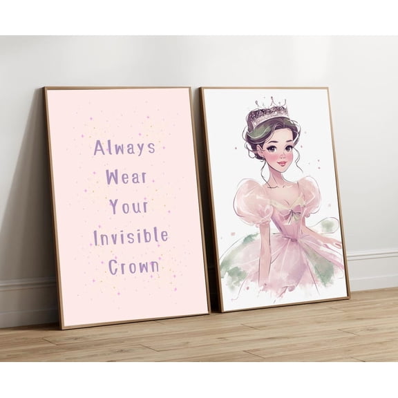 UNFFRAMED Set Of 2 Princess Girl'S Room Decor Pastel Princess Poster Nursery Fairytale Princess Art, Modern Wall Decor Set 2 Prints 20x30
