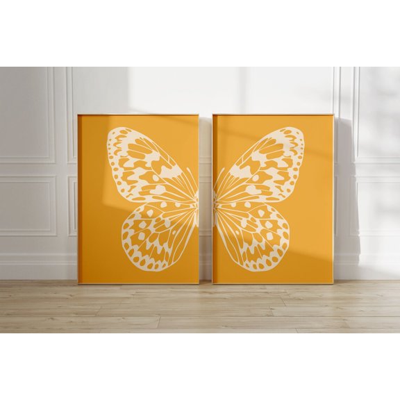 UNFFRAMED Set Of 2 Y2K Split Half Butterfly In Yellow Wall Art| Wall Decor| Posters| Home Decor| Trendy Art Poster Set 2 Prints 20x30