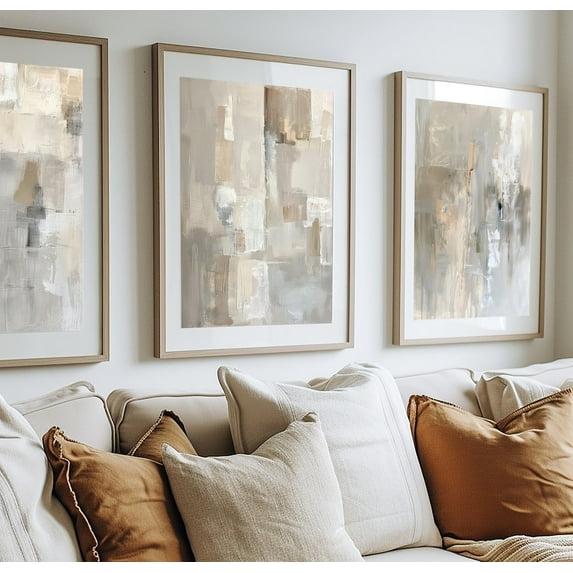 UNFFRAMED Set Of 3 Beige And Grey Abstract Wall Art, Three Neutral Color Posters, Diy Home Decor, Minimalist Boho Modern Set 3 Prints 16x24