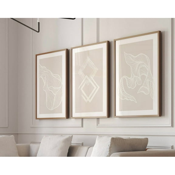 UNFFRAMED Set Of 3 Beige Modernhapes, Neutral Art Living Room Decor, Beige Colors, Modern Wall Decor Set 3 Prints 8x12