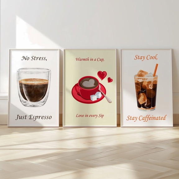 Luvia Set Of 3 Coffeecoffee Print, Italian Espresso Print, Preppycoffee Poster, Coffee Lover, Modern Wall Decor Set 3 Prints 8x12 UNFRAMED